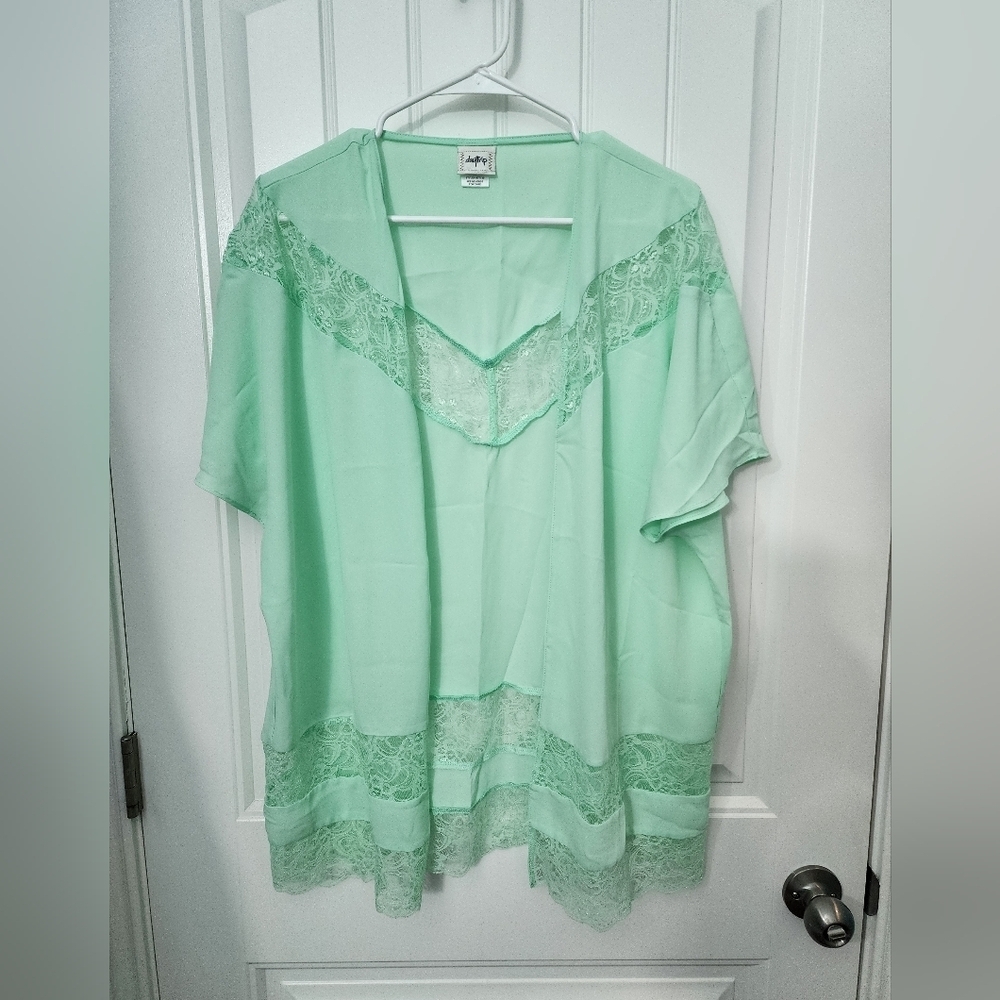 Daytrip Womens Kimono Top with Lace in Green Mint, Size XL